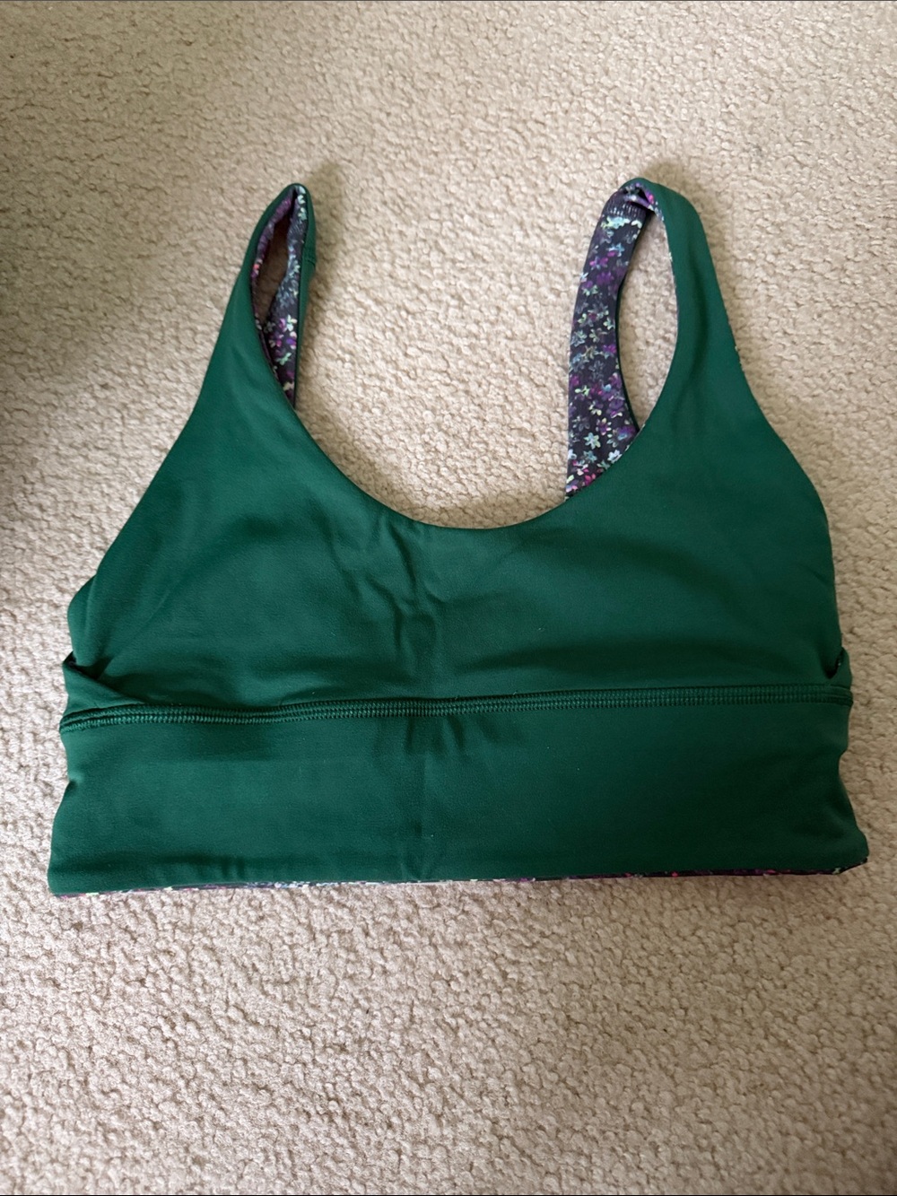 Green Floral-Trim Sports Bra